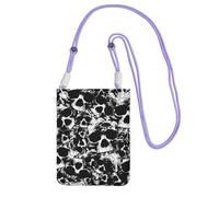 Waterproof Crossbody Phone Pouch for Women Girls, Small Wallet Crossbody Bag, Carry a mobile phone bag for Travel, Commute, Outing, Slim Fanny Pack, Black White Human Skull Shoulder Bag, Purple Strap