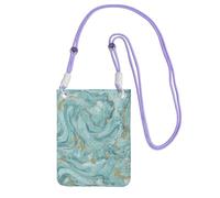 Waterproof Crossbody Phone Pouch for Women Girls, Small Wallet Crossbody Bag, Carry a mobile phone bag for Travel Outing, Slim Fanny Pack, Azurite Teal Foil Gold Marble Shoulder Bag, Purple Strap