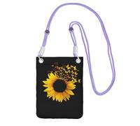 Waterproof Crossbody Phone Pouch for Women Girls, Small Wallet Crossbody Bag, Carry a mobile phone bag for Travel Outing, Slim Fanny Pack, Sunflower Floral Butterflies Art Shoulder Bag, Purple Strap