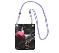 Waterproof Crossbody Phone Pouch for Women Girls, Small Wallet Crossbody Bag, Carry a mobile phone bag for Travel, Commute, Outing, Slim Fanny Pack, Gothic Black Roses Shoulder Bag, Purple Strap