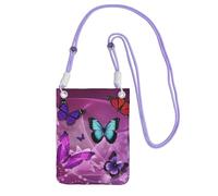 Waterproof Crossbody Phone Pouch for Women Girls, Small Wallet Crossbody Bag, Carry a mobile phone bag for Travel, Commute, Outing, Slim Fanny Pack, Purple Butterflies Shoulder Bag, Purple Strap