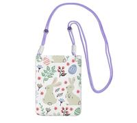 Waterproof Crossbody Phone Pouch for Women Girls, Small Wallet Crossbody Bag, Carry a mobile phone bag for Travel, Commute, Outing, Slim Fanny Pack, Flowers Bunnies Birds Shoulder Bag, Purple Strap