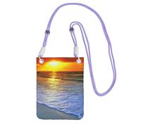 Waterproof Crossbody Phone Pouch for Women Girls, Small Wallet Crossbody Bag, Carry a mobile phone bag for Travel, Commute, Outing, Slim Fanny Pack, Beach Sunset Shoulder Bag, Purple Strap