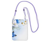 Waterproof Crossbody Phone Pouch for Women Girls, Small Wallet Crossbody Bag, Carry a mobile phone bag for Travel, Commute, Outing, Slim Fanny Pack, Flowers Butterfly Shoulder Bag, Purple Strap