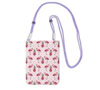 Waterproof Crossbody Phone Pouch for Women Girls, Small Wallet Crossbody Bag, Carry a mobile phone bag for Travel, Commute, Outing, Slim Fanny Pack, Flamingo Pineapple Shoulder Bag, Purple Strap