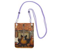 Waterproof Crossbody Phone Pouch for Women Girls, Small Wallet Crossbody Bag, Carry a mobile phone bag for Travel, Commute, Outing, Slim Fanny Pack, Guitar Collection Shoulder Bag, Purple Strap