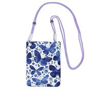 Waterproof Crossbody Phone Pouch for Women Girls, Small Wallet Crossbody Bag, Carry a mobile phone bag for Travel, Commute, Outing, Slim Fanny Pack, Blue Butterflies Shoulder Bag, Purple Strap