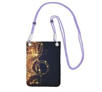 Waterproof Crossbody Phone Pouch for Women, Small Wallet Crossbody Bag, Carry a mobile phone bag for Travel Outing, Slim Fanny Pack, Gold Musical Note Fallen Shiny Star Shoulder Bag, Purple Strap
