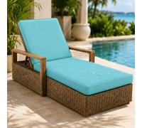 Waterproof Cush Repment 2 Sect Sky Blue Cushs with Removable Cover Anti Slip Pad & 6 Str for Garden Sunbed 217x59x8cm