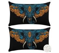 Waterproof Cushion Covers 30x50 cm Set of 2 Outdoor Sofa Cushions Black Cushion Cover Polyester Linen Throw Pillows Blue Elephant Decorative Pillowcase for Garden Couch Balcony 12x20 Inches (XY704)