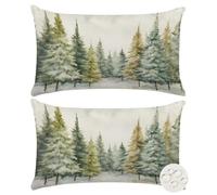 Waterproof Cushion Covers 30x50 cm Set of 2 Outdoor Sofa Cushions Cedar Cushion Cover Polyester Linen Throw Pillows Christmas Decorative Pillowcase for Garden Couch Balcony 12x20 Inches (XY409)