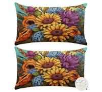 Waterproof Cushion Covers 35x55 cm Set of 2 Outdoor Sofa Cushions Colourful Cushion Cover Polyester Linen Throw Pillows Sunflower Decorative Pillowcase for Garden Couch Balcony 14x22 Inches (XY715)
