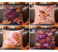 Waterproof Cushion Covers 40x40 cm Set of 4 Purple Maple Leaves Square Linen Pillowcases Double Sided Printed 16x16 inch Pink Flowers Outdoor Throw Pillow Case Cushion Cover for Sofa Bed Outdoor
