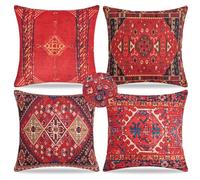 Waterproof Cushion Covers 50 x 50 cm Red Boho Exotic Style Decorative Pillowcase Linen Square Pillow Cover Garden Set of 4 for Sofa Couch Bedroom Outdoor Farmhouse