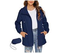 waterproof cycling Jacket Raincoat for Women UK Lightweight Solid Plain Windbreaker Packable Hooded Rain Jacket Casual Breathable Outdoor Running Clothes Blue Plus Size 16