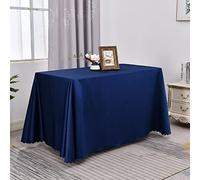 Waterproof Dark Blue Polyester Checkered Tablecloth - Rectangle Dining Table Cover for Family Restaurant Buffets Picnics Events - 140x160 cm