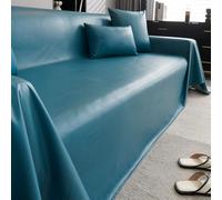 Waterproof Dark Blue Synthetic Leather Sofa Covers for Sectional & Loveseat Washable L-Shaped Futon Protectors 71 x 157 Inches Includes Stylish Fur Protectors.