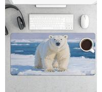 Waterproof Desk Mat 24x12 in Oversized Arctic Polar Bear Desk Pad with Non-Slip Rubber Base Smooth Surface Gaming Mousepad for Mouse & Keyboard Portable Foldable for Home Office Desktop Decor