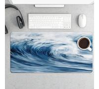 Waterproof Desk Mat 24x12 in Oversized Blue Wave Art Desk Pad with Non-Slip Rubber Base Smooth Surface Gaming Mousepad for Mouse & Keyboard Portable Foldable for Home Office Desktop Decor