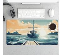 Waterproof Desk Mat 24x12 in Oversized Boat Seascape Theme Desk Pad with Non-Slip Rubber Base Smooth Surface Gaming Mousepad for Mouse & Keyboard Portable Foldable for Home Office Desktop Decor