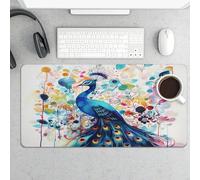 Waterproof Desk Mat 24x12 in Oversized Color Peacock Desk Pad with Non-Slip Rubber Base Smooth Surface Gaming Mousepad for Mouse & Keyboard Portable Foldable for Home Office Desktop Decor