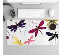 Waterproof Desk Mat 24x12 in Oversized Colorful Dragonfly Desk Pad with Non-Slip Rubber Base Smooth Surface Gaming Mousepad for Mouse & Keyboard Portable Foldable for Home Office Desktop Decor