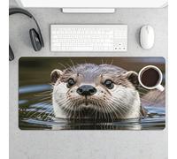 Waterproof Desk Mat 24x12 in Oversized Cute Otter Desk Pad with Non-Slip Rubber Base Smooth Surface Gaming Mousepad for Mouse & Keyboard Portable Foldable for Home Office Desktop Decor