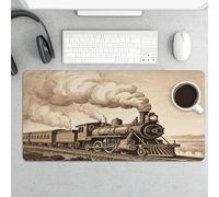 Waterproof Desk Mat 24x12 in Oversized Etching Train Desk Pad with Non-Slip Rubber Base Smooth Surface Gaming Mousepad for Mouse & Keyboard Portable Foldable for Home Office Desktop Decor