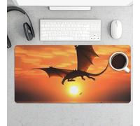 Waterproof Desk Mat 24x12 in Oversized Flying Dragon Desk Pad with Non-Slip Rubber Base Smooth Surface Gaming Mousepad for Mouse & Keyboard Portable Foldable for Home Office Desktop Decor