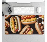 Waterproof Desk Mat 24x12 in Oversized Fun Food Hot Dogs Desk Pad with Non-Slip Rubber Base Smooth Surface Gaming Mousepad for Mouse & Keyboard Portable Foldable for Home Office Desktop Decor