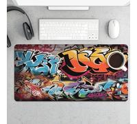 Waterproof Desk Mat 24x12 in Oversized Graffiti Hip Hop Desk Pad with Non-Slip Rubber Base Smooth Surface Gaming Mousepad for Mouse & Keyboard Portable Foldable for Home Office Desktop Decor