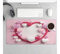Waterproof Desk Mat 24x12 in Oversized Heart Shape Desk Pad with Non-Slip Rubber Base Smooth Surface Gaming Mousepad for Mouse & Keyboard Portable Foldable for Home Office Desktop Decor