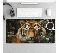 Waterproof Desk Mat 24x12 in Oversized Jungle Tiger Desk Pad with Non-Slip Rubber Base Smooth Surface Gaming Mousepad for Mouse & Keyboard Portable Foldable for Home Office Desktop Decor