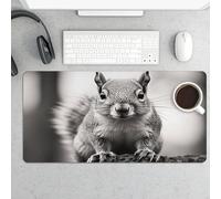 Waterproof Desk Mat 24x12 in Oversized Light Gray Squirrel Desk Pad with Non-Slip Rubber Base Smooth Surface Gaming Mousepad for Mouse & Keyboard Portable Foldable for Home Office Desktop Decor