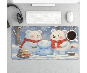 Waterproof Desk Mat 24x12 in Oversized Lovely Snow Bear Desk Pad with Non-Slip Rubber Base Smooth Surface Gaming Mousepad for Mouse & Keyboard Portable Foldable for Home Office Desktop Decor