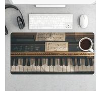 Waterproof Desk Mat 24x12 in Oversized Music Note Piano Desk Pad with Non-Slip Rubber Base Smooth Surface Gaming Mousepad for Mouse & Keyboard Portable Foldable for Home Office Desktop Decor