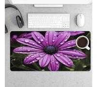 Waterproof Desk Mat 24x12 in Oversized Purple Daisy Desk Pad with Non-Slip Rubber Base Smooth Surface Gaming Mousepad for Mouse & Keyboard Portable Foldable for Home Office Desktop Decor