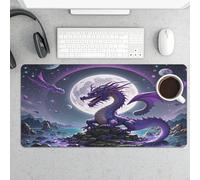 Waterproof Desk Mat 24x12 in Oversized Purple Dragon Moon Desk Pad with Non-Slip Rubber Base Smooth Surface Gaming Mousepad for Mouse & Keyboard Portable Foldable for Home Office Desktop Decor