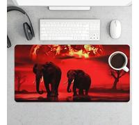 Waterproof Desk Mat 24x12 in Oversized Red Full Moon Elephants Desk Pad with Non-Slip Rubber Base Smooth Surface Gaming Mousepad for Mouse & Keyboard Portable Foldable for Home Office Desktop Decor