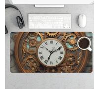 Waterproof Desk Mat 24x12 in Oversized Rusty Steampunk Clock Desk Pad with Non-Slip Rubber Base Smooth Surface Gaming Mousepad for Mouse & Keyboard Portable Foldable for Home Office Desktop Decor