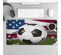 Waterproof Desk Mat 24x12 in Oversized Soccer USA American Flag Desk Pad with Non-Slip Rubber Base Smooth Surface Gaming Mousepad for Mouse & Keyboard Portable Foldable for Home Office Desktop Decor