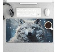 Waterproof Desk Mat 24x12 in Oversized Wolf Sitting in The Snow Desk Pad with Non-Slip Rubber Base Smooth Surface Gaming Mousepad for Mouse & Keyboard Portable Foldable for Home Office Desktop Decor