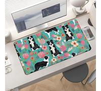 Waterproof Desk Pad 24x12 in Non-Slip Rubber Base Border Collie Florals Desk Mat for Keyboard and Mouse Foldable Gaming Mousepad Large Protector for Computer Laptop Remote Work Home Office