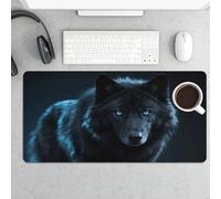 Waterproof Desk Pad 24x12 in Non-Slip Rubber Base Cool Cyan Black Wolf Desk Mat for Keyboard and Mouse Foldable Gaming Mousepad Large Protector for Computer Laptop Remote Work Home Office