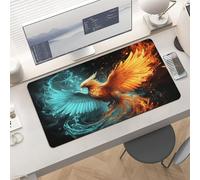 Waterproof Desk Pad 24x12 in Non-Slip Rubber Base Fire and Water Phoenix Desk Mat for Keyboard and Mouse Foldable Gaming Mousepad Large Protector for Computer Laptop Remote Work Home Office