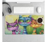 Waterproof Desk Pad 24x12 in Non-Slip Rubber Base Three Cats Side by Side Desk Mat for Keyboard and Mouse Foldable Gaming Mousepad Large Protector for Computer Laptop Remote Work Home Office