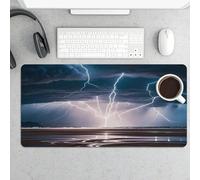 Waterproof Desk Pad 24x12 in Non-Slip Rubber Base Thunder and Lightning Desk Mat for Keyboard and Mouse Foldable Gaming Mousepad Large Protector for Computer Laptop Remote Work Home Office