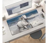 Waterproof Desk Pad 24x12 in Non-Slip Rubber Base White Horse Running Desk Mat for Keyboard and Mouse Foldable Gaming Mousepad Large Protector for Computer Laptop Remote Work Home Office