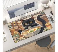 Waterproof Desk Pad 24x12 Non-Slip Rubber Black Cat Eating Mouse Pad for Keyboard & Laptop Foldable Office Computer Desk Mat Smooth Gaming Surface for Home Remote Work Desktop Accessories