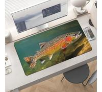 Waterproof Desk Pad 24x12 Non-Slip Rubber Brook Trout Fly Fishing Mouse Pad for Keyboard & Laptop Foldable Office Computer Desk Mat Smooth Gaming Surface for Home Remote Work Desktop Accessories
